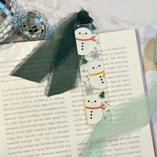 Snowmen Acrylic Bookmark (Forest Green)