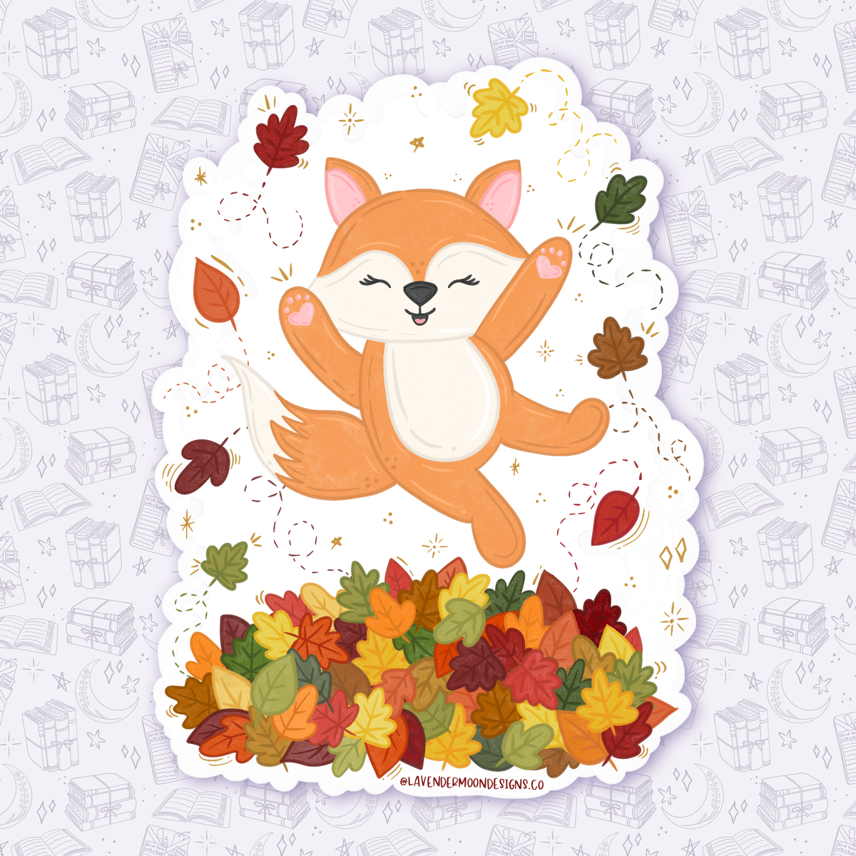 Freddy Fox Jumping in Leaves Sparkly Sticker