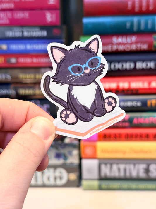 Black Cat on Book Sticker