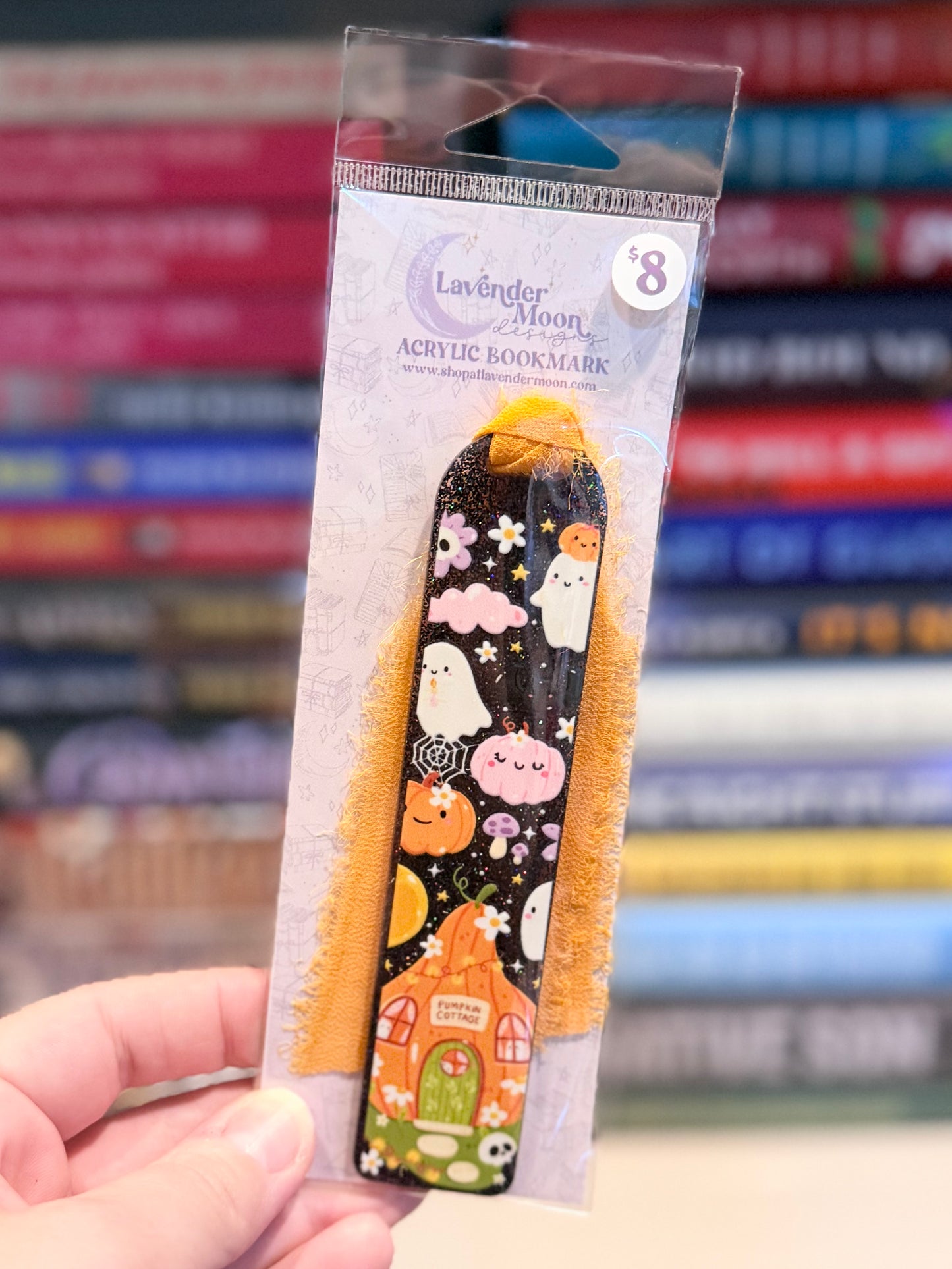 Pumpkin Cottage Black Glitter Acrylic Bookmark
