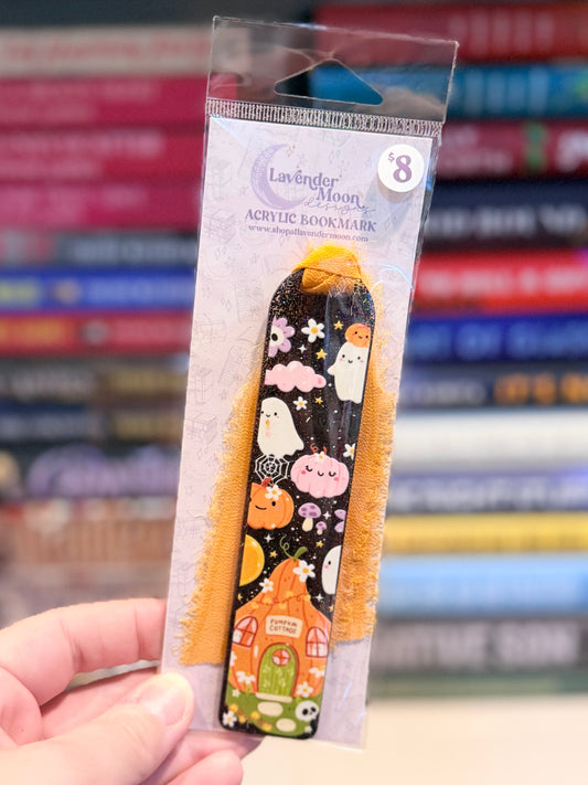 Pumpkin Cottage Black Glitter Acrylic Bookmark