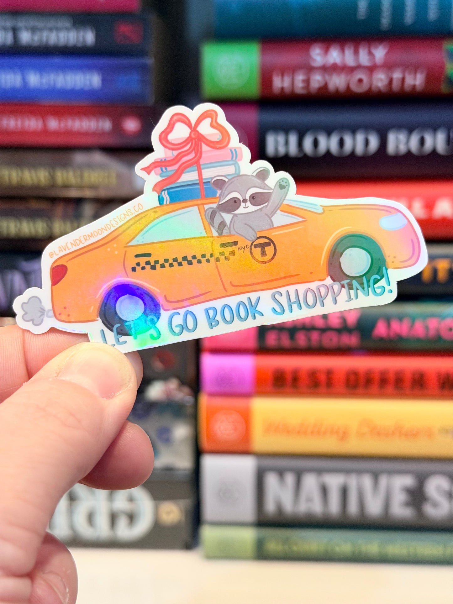 Rocky the Raccoon ‘Let’s Go Book Shopping’ Iridescent Sticker