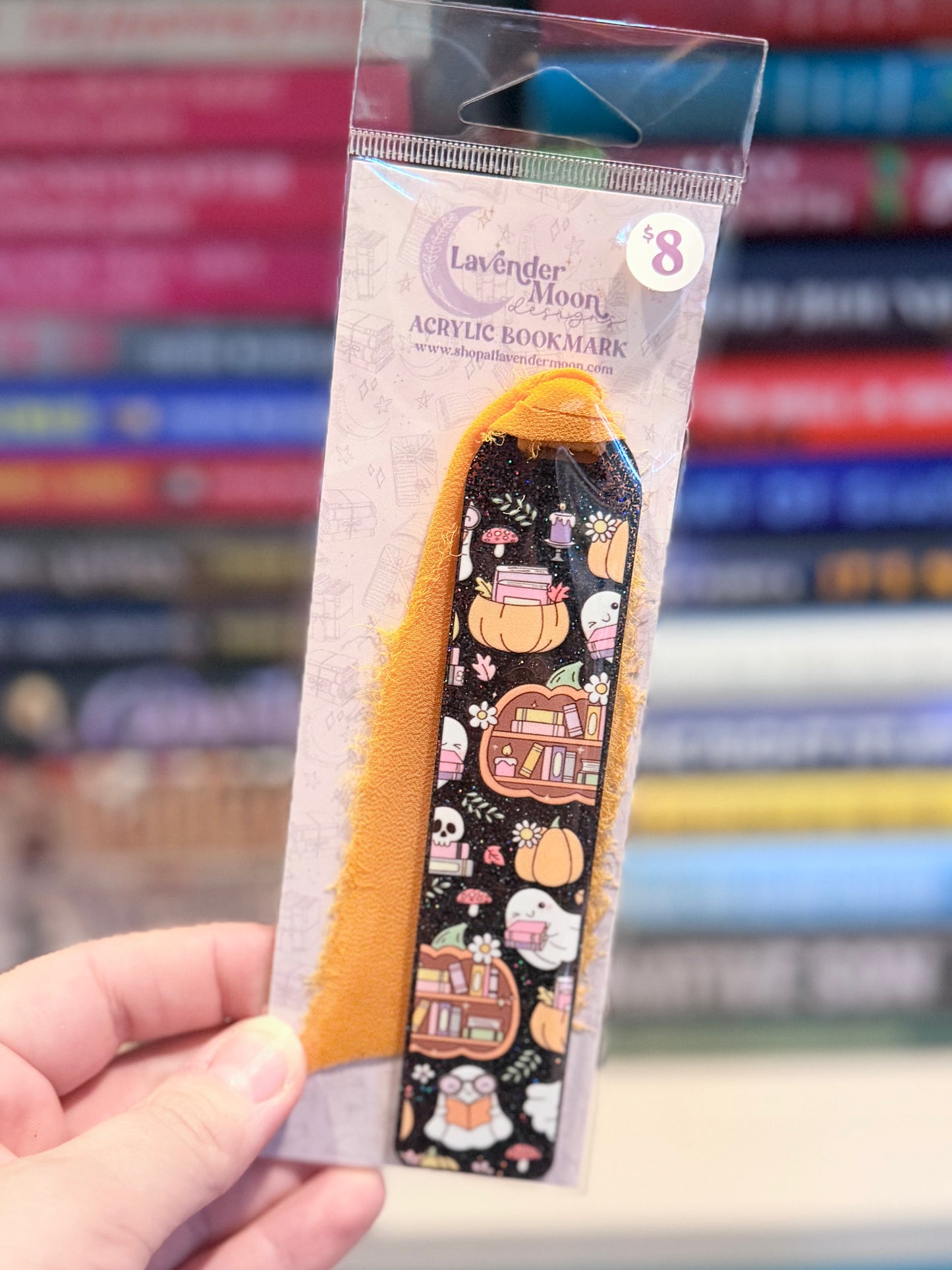 Pumpkin Bookshelf Black Glitter Acrylic Bookmark