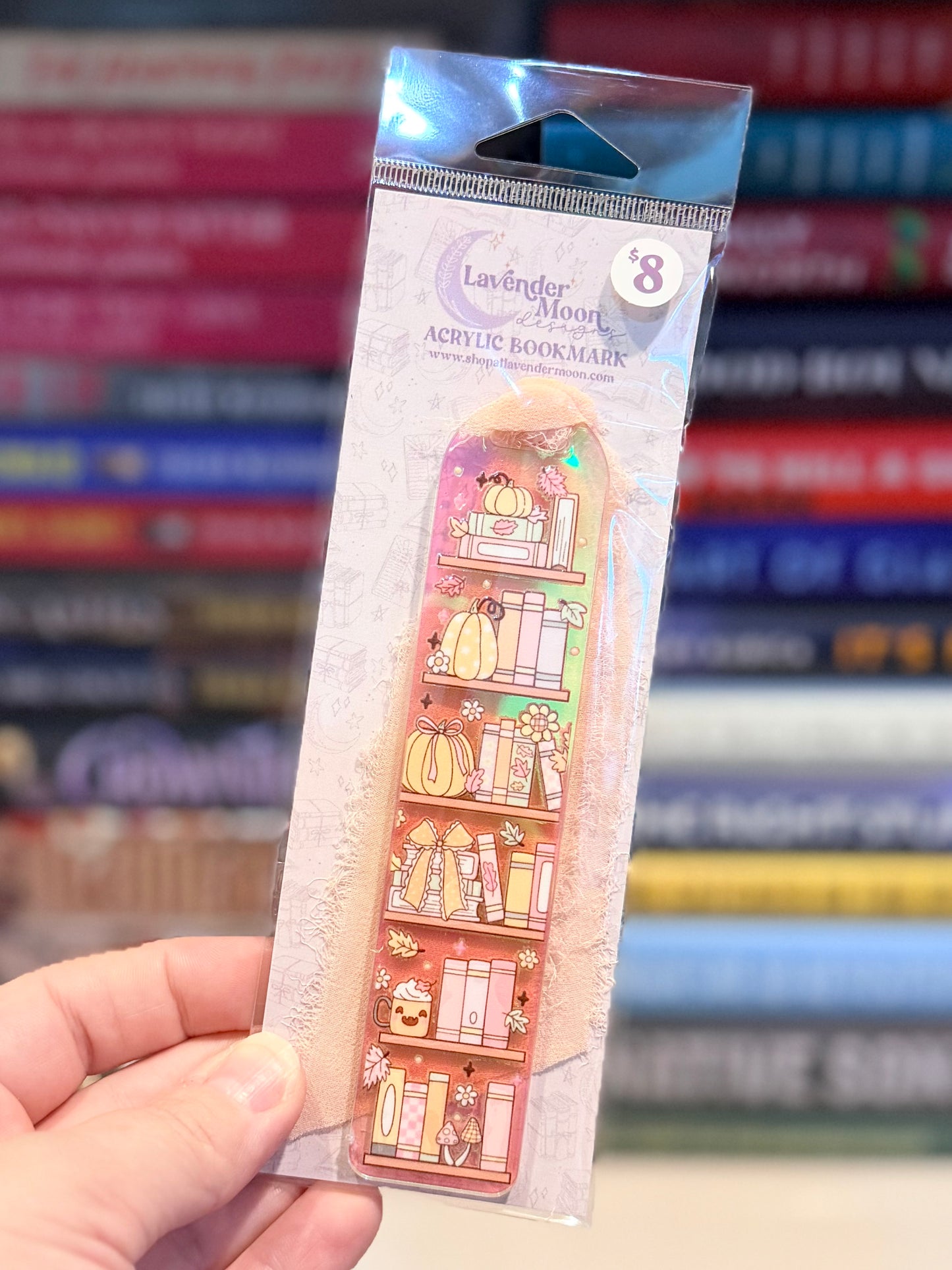 Pastel Pumpkin Bookshelf Iridescent Acrylic Bookmark