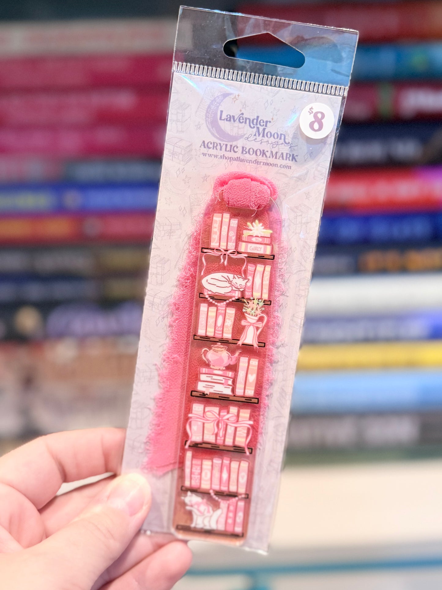 Pink Cats Bookshelf Iridescent Acrylic Bookmark
