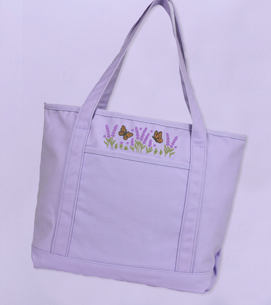 Lavender & Butterflies Zipper Tote Bag