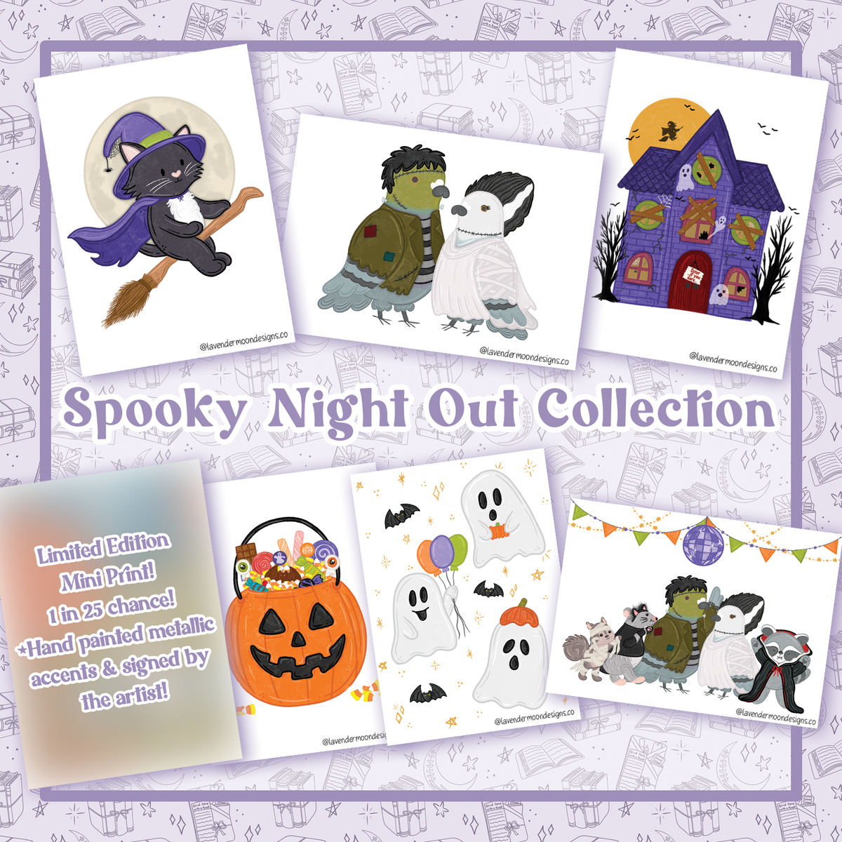 Spooky Night Out Collection Mini Art Prints - Set of 6
