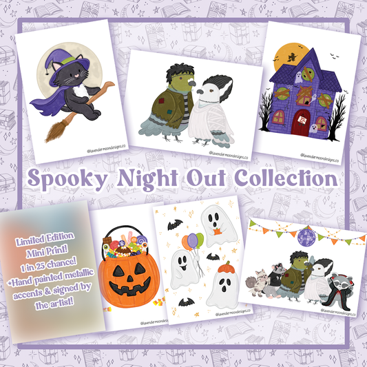 Spooky Night Out Collection Mini Art Prints - Set of 6